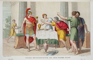 Theseus herkend of Teseo Riconosciuto da Suo Padre Egeo, Boek VII, illustratie uit Ovidius